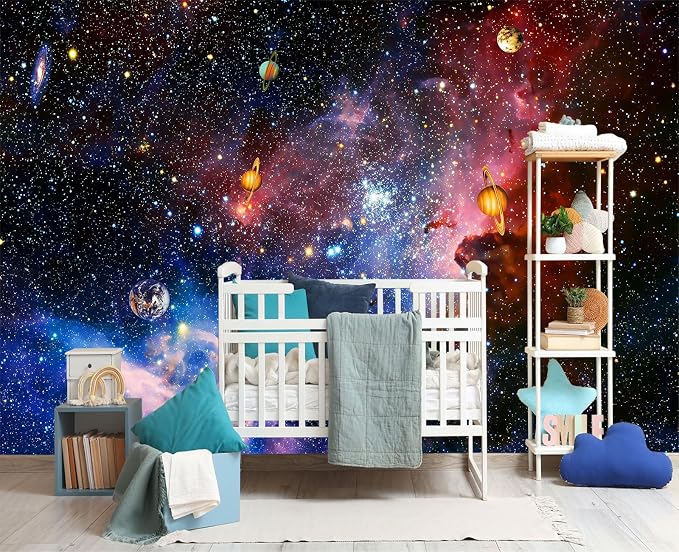 YIHWM-Peel and Stick Galaxy Wallpaper Universe Planet Starry Sky wall Mural | Tear-resistant,with a substantial feel;Will not be damaged during repositioning.Boy's Room,kids room wallpaper.S-80"x58"