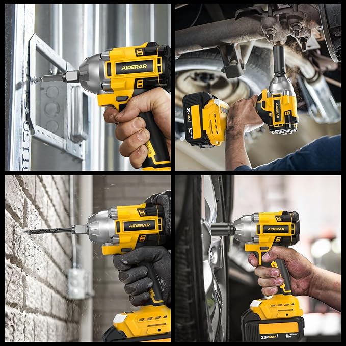 20V Cordless Impact Wrench for DeWalt Battery 500Nm (369Ft-Lbs) | 1/2" & 1/4" Brushless Impact Gun, 2-Speed High Torque Power Tool for Tire Removal, Rusted Bolts, Car Maintenance(No Battery)