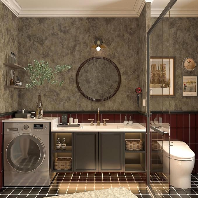 Wall Paper Peel and Stick Modern Mid Century Wallpaper Gold/Brown/Copper Wallpaper Industrial Concrete Cement Contact Paper 48"x118" Rust Metallic Wall Covering for Bedroom Bathroom Kitchen Walls