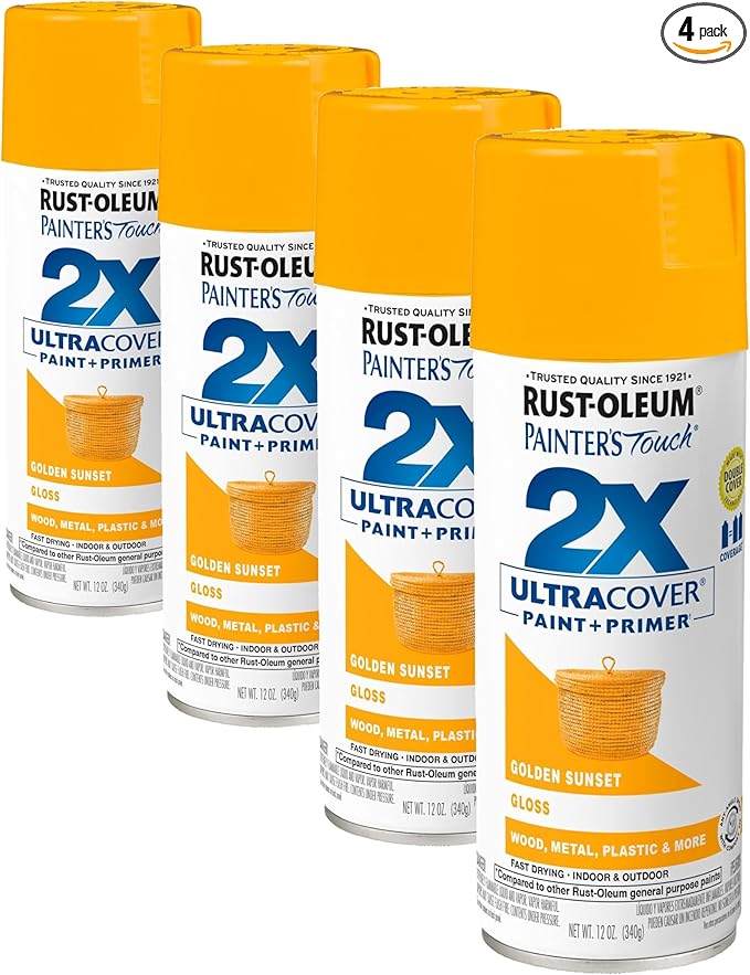 Rust-Oleum 334054 Painter's Touch 2X Ultra Cover Spray Paint, 12 oz, Gloss Golden Sunset (Pack of 4)