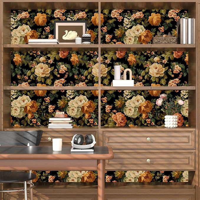 Fvlow Vintage Peony Floral Peel and Stick Wallpaper 17.4" x 788" | Renter Friendly, Removable & Waterproof, Vinyl Easy Install for Bedrooms, Bathrooms, Kitchens, Cabinets and Home Decor
