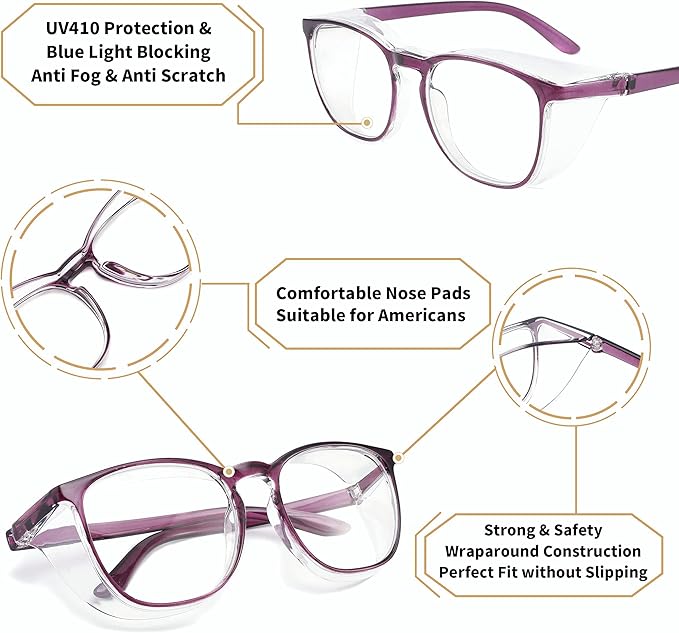 SQIMZAR Safety Glasses Goggles For Women Nurses Protective Eyewear,Anti Fog Safety Goggles