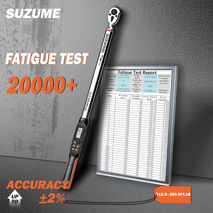 Digital Torque Wrench 1/2 Drive (12.5-250.7 Ft. Lb/ 17-340 N.m) | ±2% Accuracy with Certify Beep and LED Alarm Peak & Track Dual-Direction Auto Truck SUV Vehicle Tire Machine