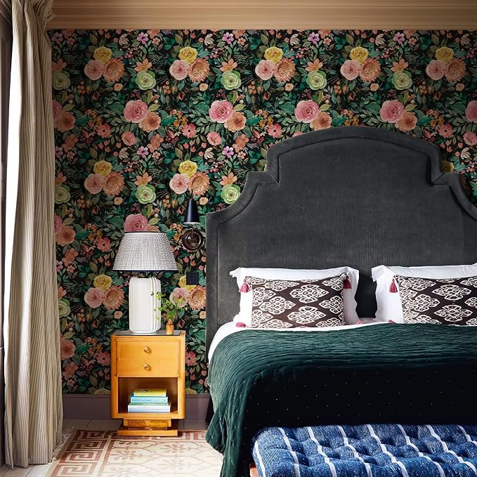 Floral Peel and Stick Floral Wallpaper for Bedroom Self Adhesive Boho Flower Wallpaper Kitchen Cabinets Furniture Decorative Renter Friendly