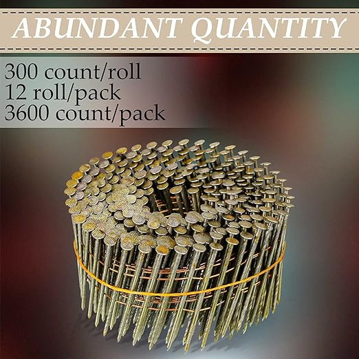 Hotop 3600 Count Siding Nails, 15-Degree Wire Collated Coil Siding Nails, Full Round Head Mild Steel Nail for Sheathing Decking Fencing Attachment Replacement Parts(2 1/4 Inch)