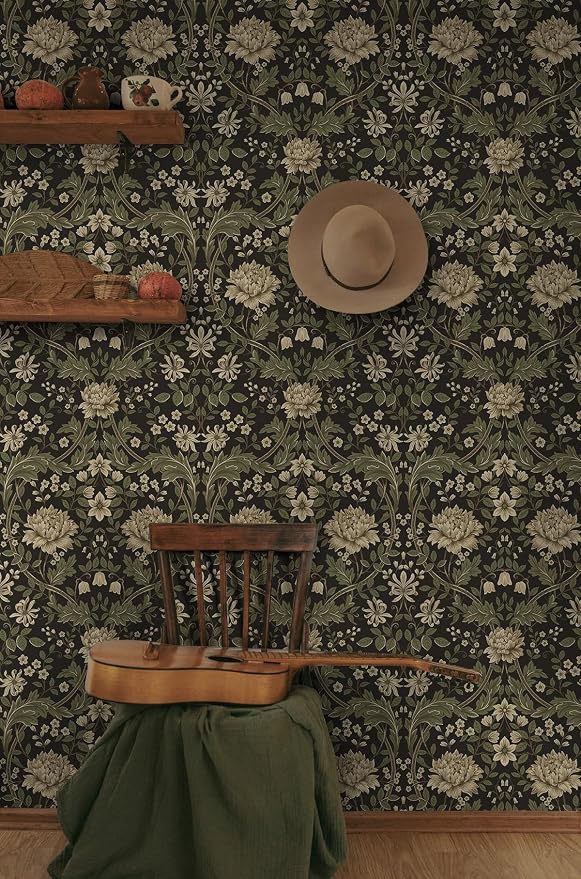 NextWall Honeysuckle Trail Floral Vintage Peel and Stick Wallpaper (Brown & Sage)
