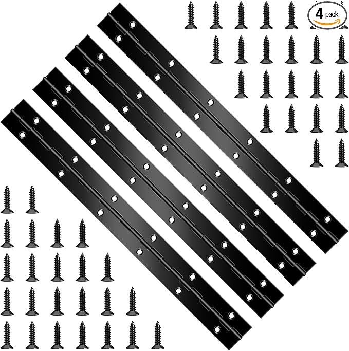 4 PCS 12 Inch Black Heavy Duty Stainless Steel Piano Hinge Continuous for Cabinet Door Cases Woodworking Wood Furniture Tool Storage Boxes Black