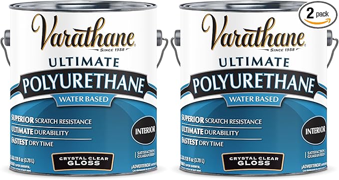 Varathane Water-Based Crystal-Clear Ultimate Polyurethane | Interior Wood Protection | Fast Dry Time | Easy Clean Up | Gloss | Gallon | 2 Pack