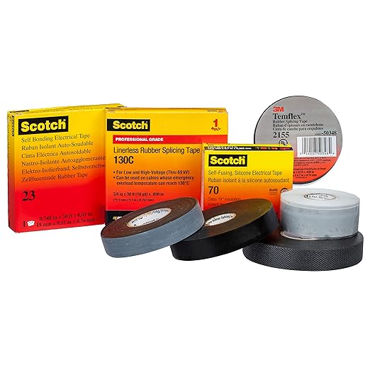 3M Temflex Rubber Splicing Tape 2155, 3/4 in x 22 ft, Black, General Purpose Self-Fusing Electrical Insulating Tape, 1 Roll
