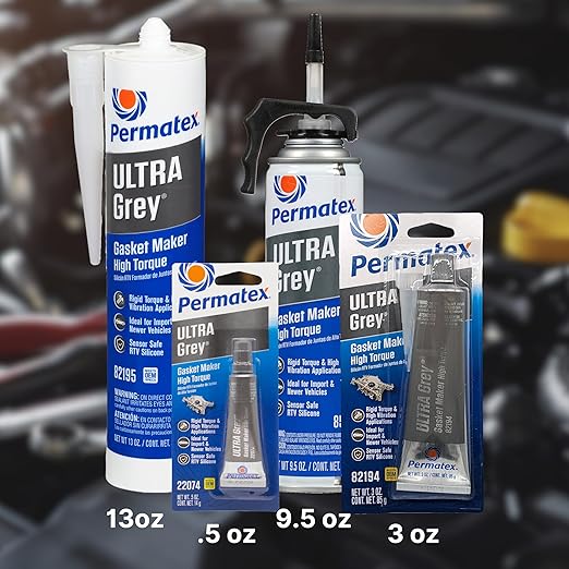 Permatex 22074 Ultra Grey Rigid High-Torque RTV Silicone Gasket Maker, Sensor Safe and Non-Corrosive, for High Torque and Vibration Resistant Applications, 0.5 oz | (Pack of 6)