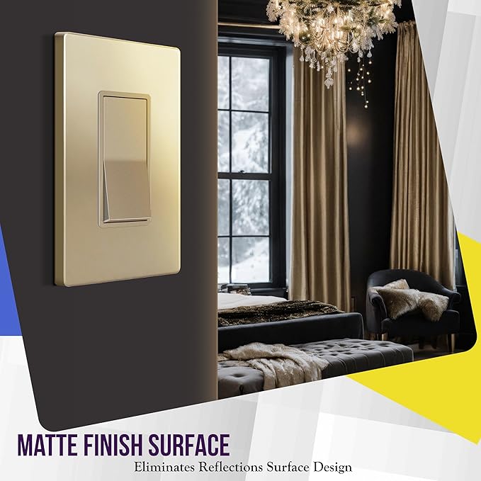 ENERLITES Elite Series Screwless Decorator Wall Plate Child Safe Outlet Cover, Gloss Finish, Size 1-Gang 4.68" H x 2.93" L, Unbreakable Polycarbonate Thermoplastic, SI8831-GD-10PCS, Gold (10 Pack)