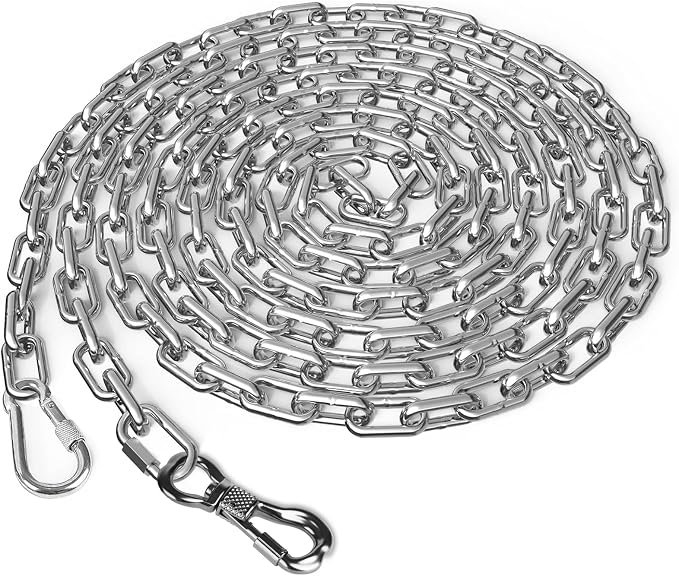 Tresbro Heavy Duty Dog Chains for Outside, 6FT Stainless Steel Tie Out Cable with Swivel Hook for Small Medium Dogs, Metal Chew Proof Pet Runner Chain Leash Lead for Outdoor Camping Hiking Yard, 5MM