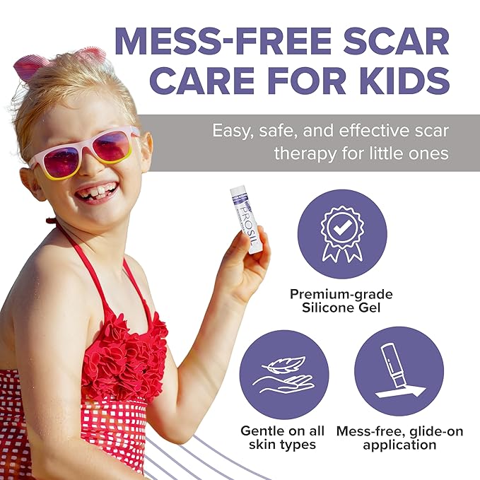 Pro-SIL Kids 4.25g – Mess-Free, Glide-On Silicone Stick for Kids – Hypoallergenic, Non-Toxic Silicone Formula – Pocket-Sized Scar Treatment for On-the-Go Use – Ideal for Exposed Scars on Face & Body
