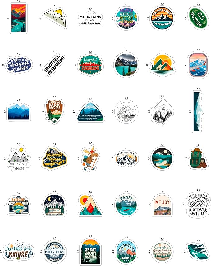 100Pcs Mountain Stickers for Scrapbooking, for Water Bottle, Laptop - Mountain Gifts & Party Decorations - Adventure, Camping Stickers, Nature Decals - Gift for Women & Men