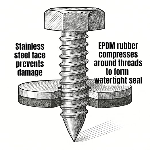 100 PCs 3/8" EPDM Bonded Sealing Washers, 304 Stainless Steel Rubber Roof Screw Washers for Metal Panels & Outdoor Projects, Black