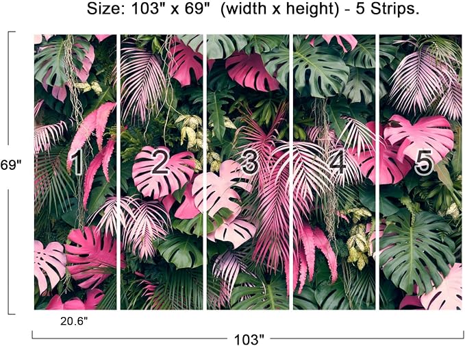 Cliouar-Wall Mural Wallpaper for Bedroom Living Room 3D Mural Monstera Tropical Plant Green Plant Banana Leaf Palm Leaf 103" x 69" (Not Peel and Stick)