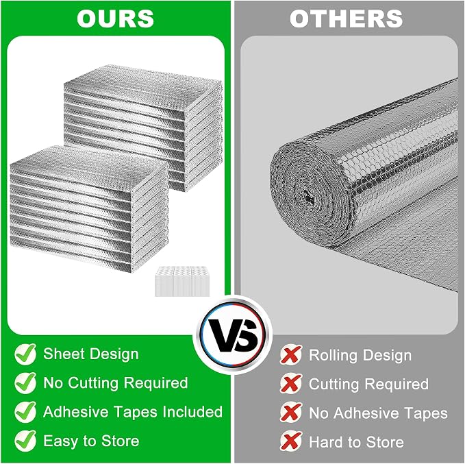 16P Garage Door Insulation Kit Panels 3MM 16x8FT for Double Garage Door, Pre-Cut Bubble Reflective Aluminum Foil Sheet 120 Tape, DIY Install Temperature Control Block Summer Heat & Winter Cold(24x48)