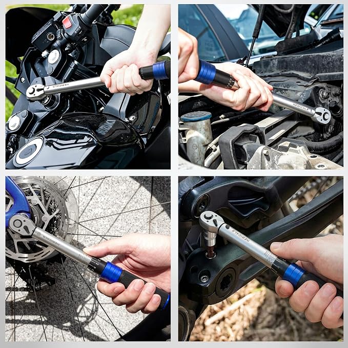 9PCS Torque Wrench Set 1/4 20-220 Inlb,3/8 5-45 &1/2 10-170 Ftlb,6 extension bar&adapter,±3% Accuracy,72 T,Dual Scale,Chrome plated, anti-rust,not scratch&wear-resistant than Black,DIY,car,bike&truck