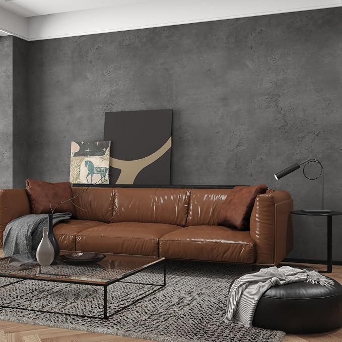 3yecao 48"×354" 3D Extra Wide Thickness Large Size Dark Grey Black Concrete Wallpaper Peel and Stick Faux Industrial Textured Gray Concrete Cement Contact Paper for Office Bedroom Basement Gym Walls