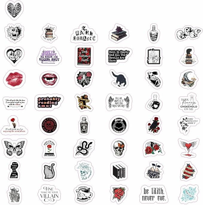 BulbaCraft 100Pcs Dark Romance Stickers for Water Bottle and Laptop - Dark Romance Party Supplies & Decorations, Waterproof Vinyl Decals, Love and Gothic Stickers, Gifts for Women & Men