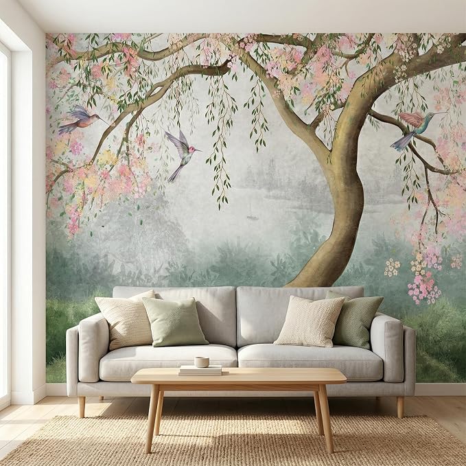 MFWFM Forest Peel and Stick Wallpaper Fantasy Forest and Bird Wall Mural | 157"x110", for Bedroom Living Room Bathroom, Self Adhesive Canvas