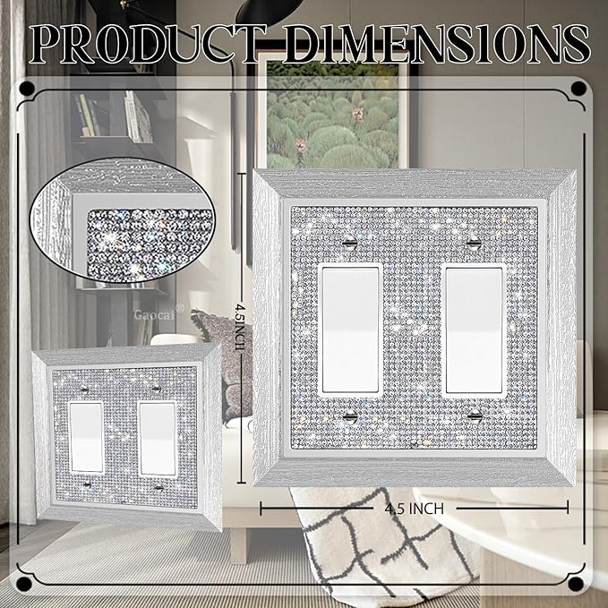 1 Pcs Shiny Rhinestones Switch Wall Plate Double Gang Toggle Imitation Wood Grain Light Switch Covers Outlet Covers Decorator Plate Outlet Wall Plates
