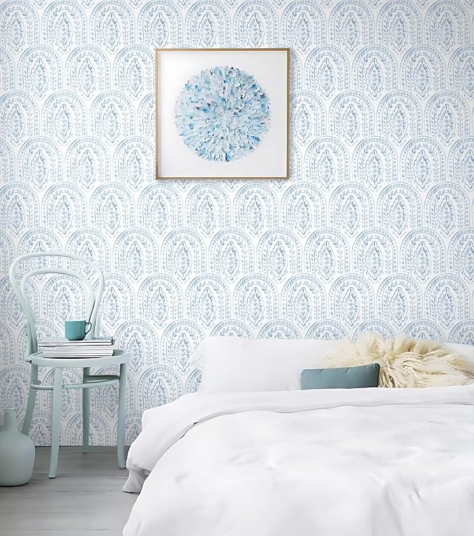 Peel and Stick Wallpaper Modern Wall Paper Boho Contact Paper Removable Wallpaper Peel and Stick Blue and White Self-Adhesive for Bathroom Bedroom Kitchen Wall Decor 17.3" x 118"