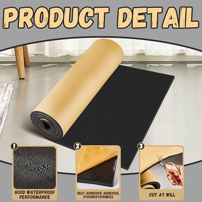 Pangda 1 Piece 36 x 79 x 1/2 Inch Extra Large Marine Foam Roll Closed Cell Rubber with Adhesive Insulation Sheets Lightweight Single Sided Tape Water Weather Resistant for Craft