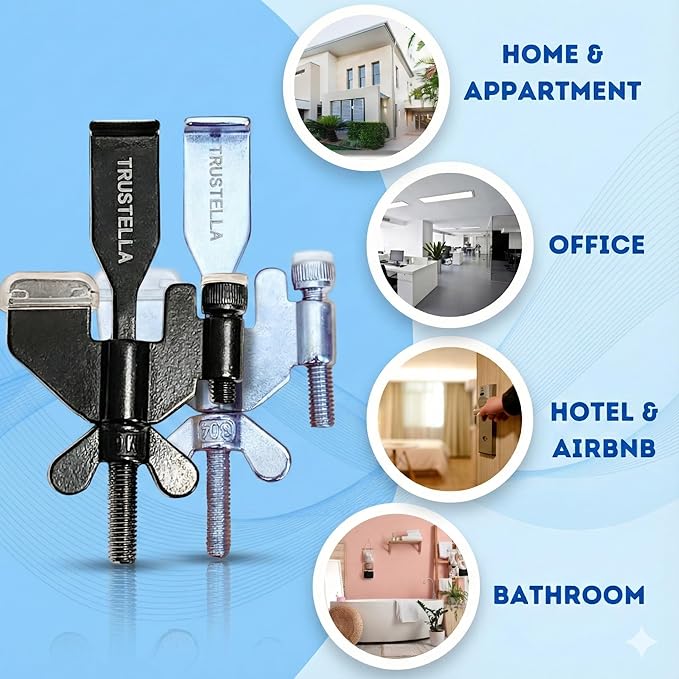 Original Trustella Heavy-Duty Portable Door Lock with Stainless Steel Build. Perfect for Home, Travel, Hotels, and Apartments for Inward-Opening Doors with a 2 mm Gap. (Silver/Black)