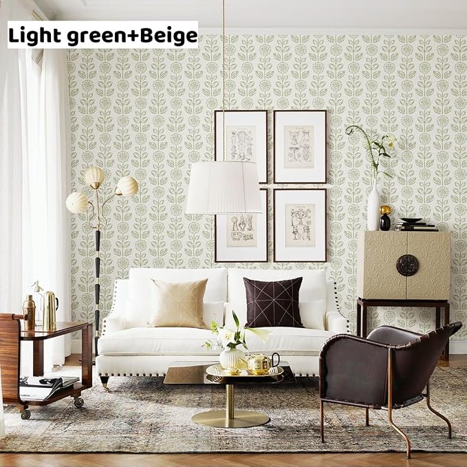 Wudnaye Vintage Floral Peel and Stick Wallpaper Beige Floral Contact Paper 17.7in × 393.7in Tulip Self Adhesive Wallpaper Boho Flowers Removable Waterproof Wall Paper for Bathroom Bedroom Decorative
