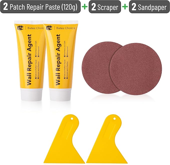 Bates- Drywall Repair Kit, 2 pcs of Wall Spackle Repair Paste(120g Each), Drywall Patch Kit, Spackle for Drywall Hole Filler, Wall Putty Hole Repair, Hole Filler Putty for Walls