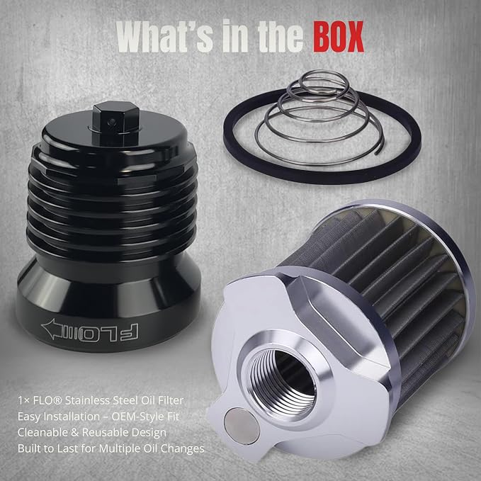 PC Racing FLO PCS4B Reusable Harley Oil Filter Black Anodized Spin-On | Black Billet Aluminum, Magnetic Prefilter, High-Flow Stainless Mesh, Twin Cam & M8, Reusable Spin-On Filter