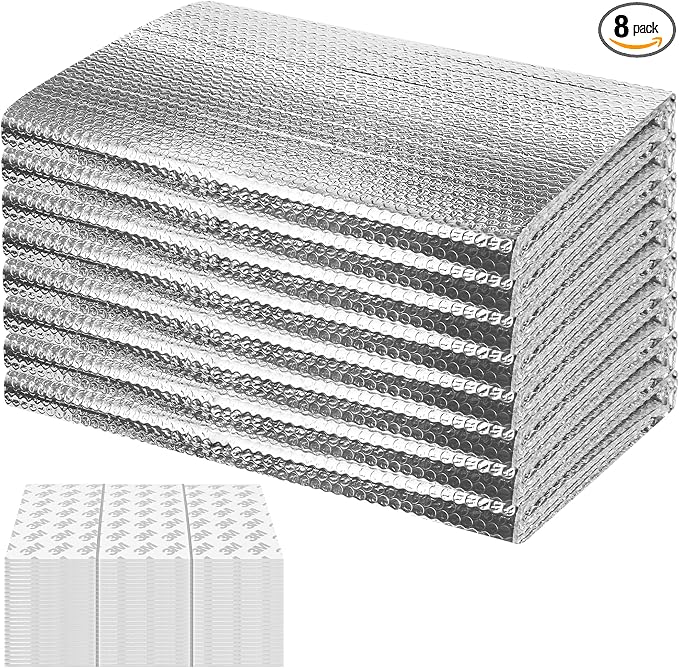 8P Garage Door Insulation Kit Panels 6MM 9x8FT for Single Garage Door, Pre-Cut Bubble Reflective Aluminum Foil Sheet 120 Tape, DIY Install Temperature Control Block Summer Heat & Winter Cold (24x54)