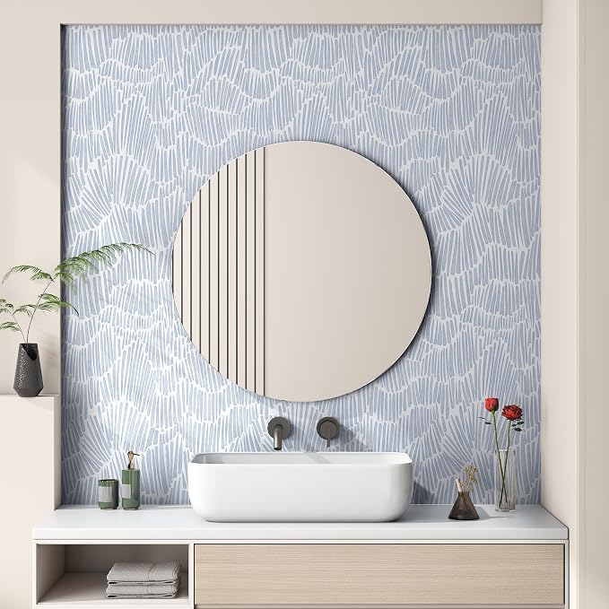 Theper Blue Striped Modern Wallpaper Peel and Stick Wallpaper Boho 17.3"×590" Removable Self Adhesive Wall Paper for Bedroom Waterproof Blue and White Contact Paper for Home Decor Vinyl