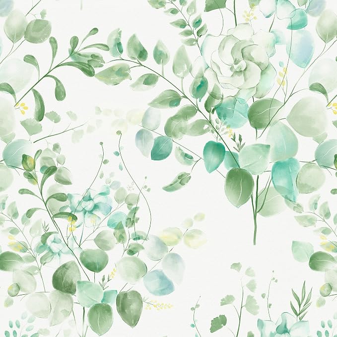 Naphite Green Floral Wallpaper Botanical Leaf Contact Paper 197in17.3in | Nature Eucalyptus Boho Contact Paper for Cabinets,Vinyl Self Adhesive Removable Wallpaper,Bedroom Bathroom Decor, Easy Match