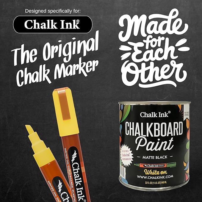 Chalk Ink Chalk Paint – Premium Matte Black Chalkboard Paint for Walls, Wood, Furniture, and Crafts