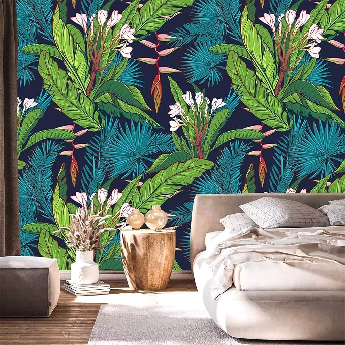 YQWDMX - Tropical Jungle Peel and Stick Wallpaper Green Leaves self-Adhesive Mural for Bedroom ZY13 S