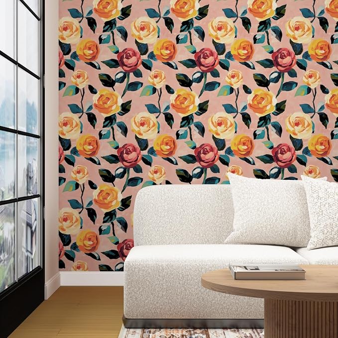 Watercolor Boho Floral Peel and Stick Wallpaper 17.5" 118",Colorful | Self Adhesive/Removable/Waterproof/Thick Vinyl Contact Paper for Bathroom Bedroom Shelf Cabinet Drawer,Prepasted,Easy Peel