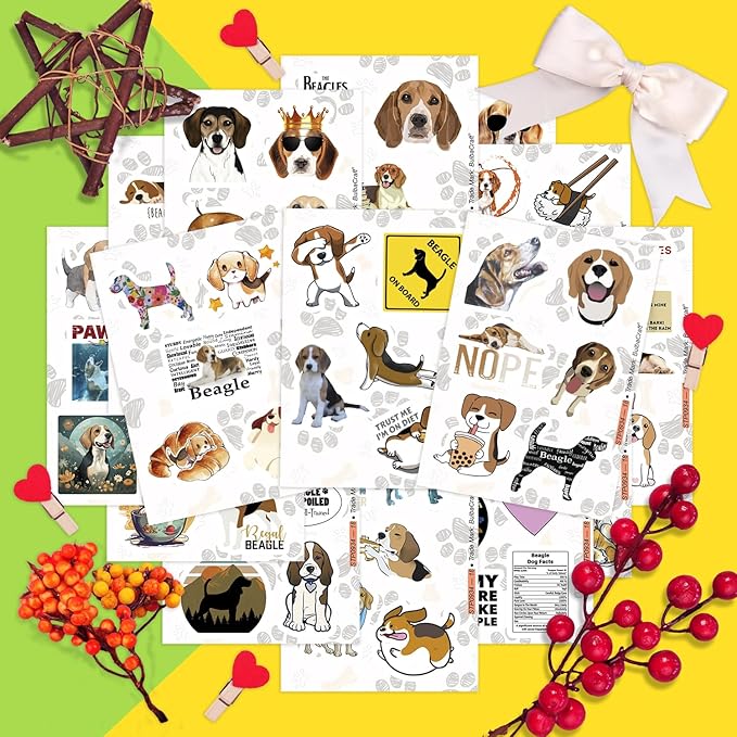 BulbaCraft Beagle Stickers for Water Bottle and Laptop - Dog Lover Party Supplies & Decorations, Waterproof Vinyl Puppy Decals, Cute Beagle Stickers Laptop Decals, Gifts for Women & Men