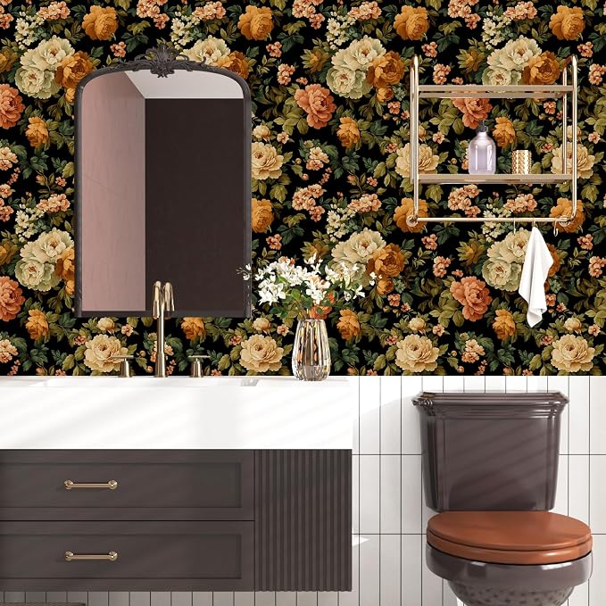 Fvlow Vintage Peony Floral Peel and Stick Wallpaper 17.4" x 788" | Renter Friendly, Removable & Waterproof, Vinyl Easy Install for Bedrooms, Bathrooms, Kitchens, Cabinets and Home Decor