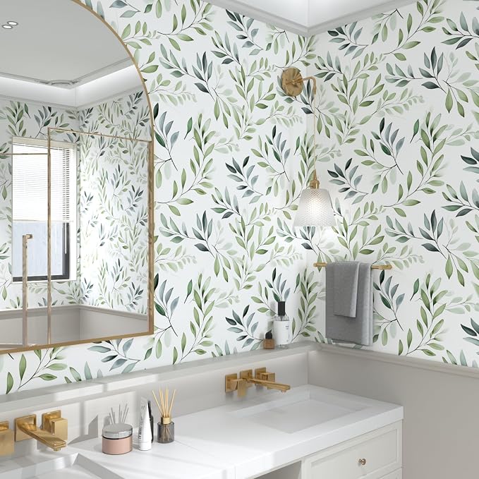 Danodoi Sage Green Vintage Leaf Peel and Stick Wallpaper 17.5" x 393" | Waterproof Vinyl Self Adhesive Removable Renter Friendly Floral Contact Paper