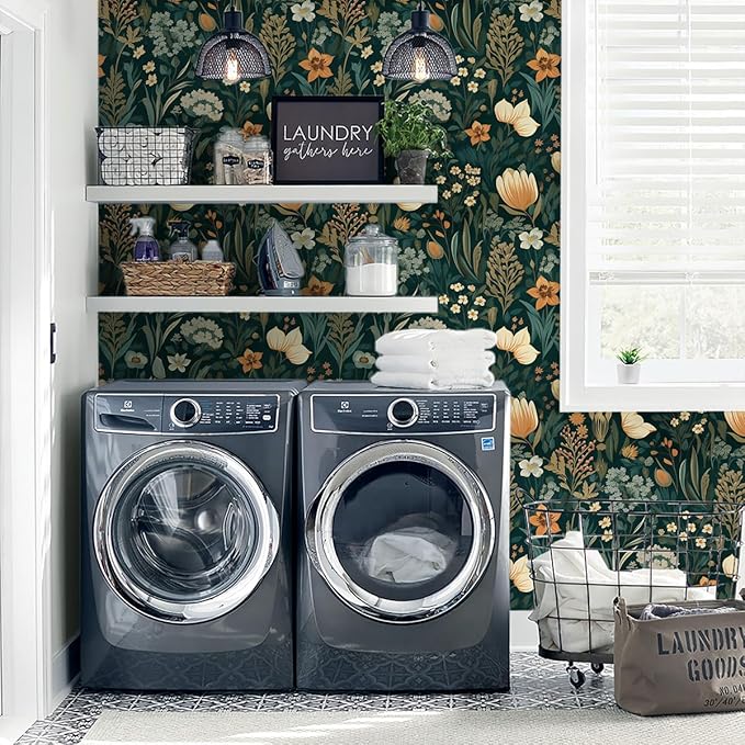 Orainege Vintage Floral Peel and Stick Wallpaper Boho Floral Contact Paper 17.3in x196.8in Flower Wallpaper Peel and Stick Flower Self Adhesive Wall Paper for Bedroom Removable Decorative
