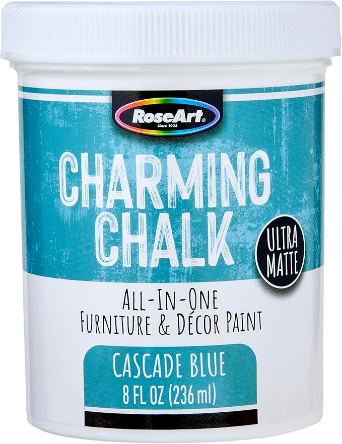 Charming Chalk All-In-One Furniture & Décor Paint - 8oz Cascade Blue, Ultra Matte Chalk Finish Paint, Ideal For All Techniques Including Distressing, No Prep Needed, Made In USA