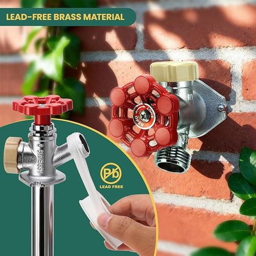 12 Inch Anti-Siphon Frost-Free Outdoor Sillcock, Lead-Free Brass Frost-Proof Faucet Bib with Backflow Preventer, 1/2" Push-Fit Adapter