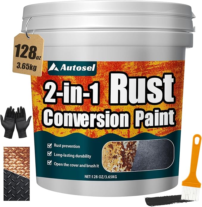 2-in-1 Rust Converter Paint for Metal, 128 Oz Black Rust Inhibitor & Rust Reformer, Rust Conversion Paint, Anti Rust Paint for Metal,Quick-drying, Industrial Grade for Car, Trailer, Steel, Equipment