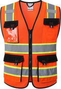 JKSafety Hi Vis Reflective Safety Vests for Men Women High Visibility Vest with Pockets Mesh Fabric Construction Safety Apparel Neon Vest for Work (220-Orange 3XL)