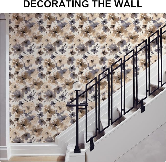 Floral Peel and Stick Wallpaper, Purple Watercolor Flower Contact Paper Peel and Stick for Bedroom Bathroom, Brown Vintage Removable Waterproof Self Adhesive Wall Paper 393"X17.3"(48.5 sq.ft)