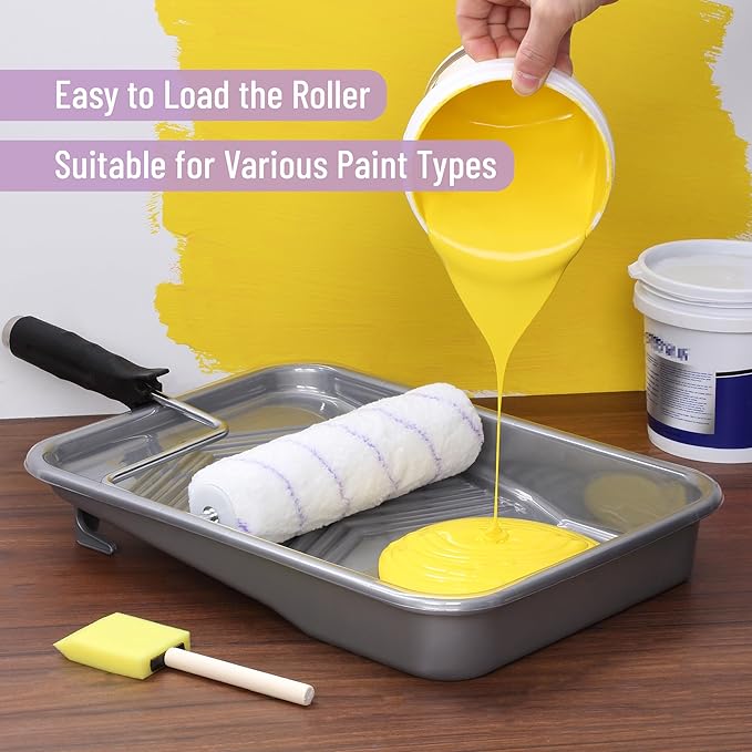 Bates- Paint Tray Set, 9 Inch, 42 pcs, 1x 9 Inch Paint Roller Tray, 40x Disposable Tray Liners & 1x Roller Frame