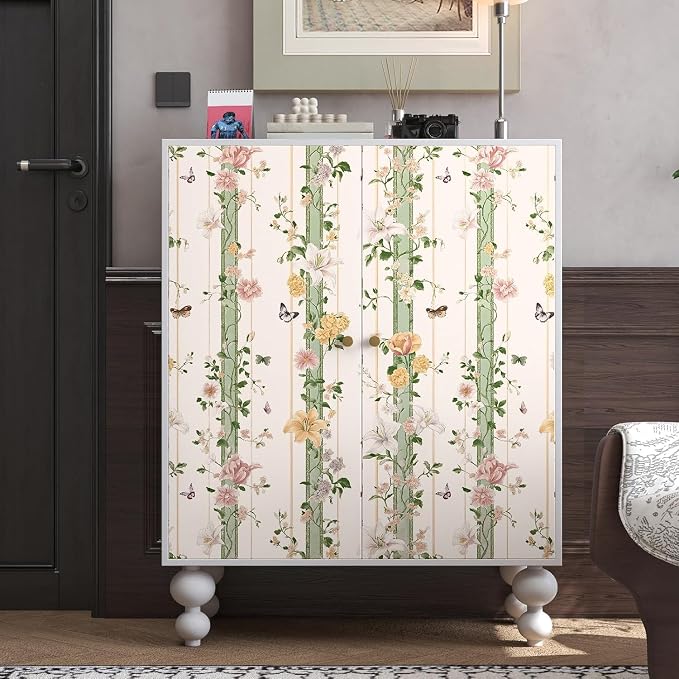 BOKEBEVE Boho Floral Peel Stick Wallpaper Beige Pink 17.5 x 393.5In | Extra Long Leaf Contact Paper Modern Wall Paper for Bedroom Accent Walls Laundry Nursery Pantry Renter Friendly Removable
