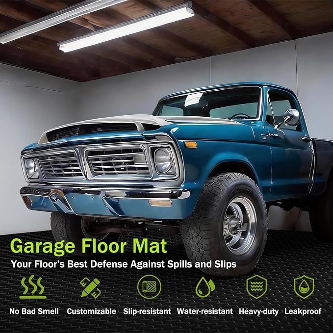 8x20 FT Garage Floor Mat, 2.8mm Thickened Flooring Roll for Under Car Diamond Plate PVC Rubber Mat with 20 Pcs Tapes, Non-Slip Floor Mat for Garage, Warehouse, Gyms, Trailer,Black